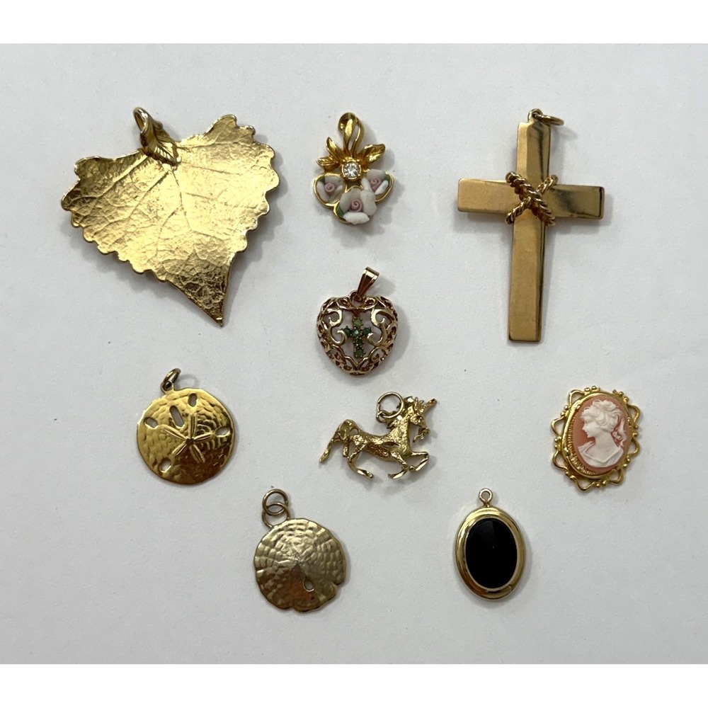 Vintage Pendants & Charms Lot of 9 Gold Tone Rhinestone Stone Costume Jewelry